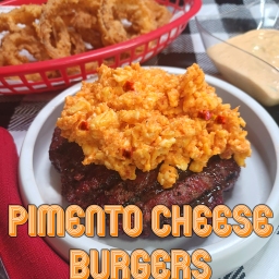 Pimento Cheese Burgers With Fried Onion Rings